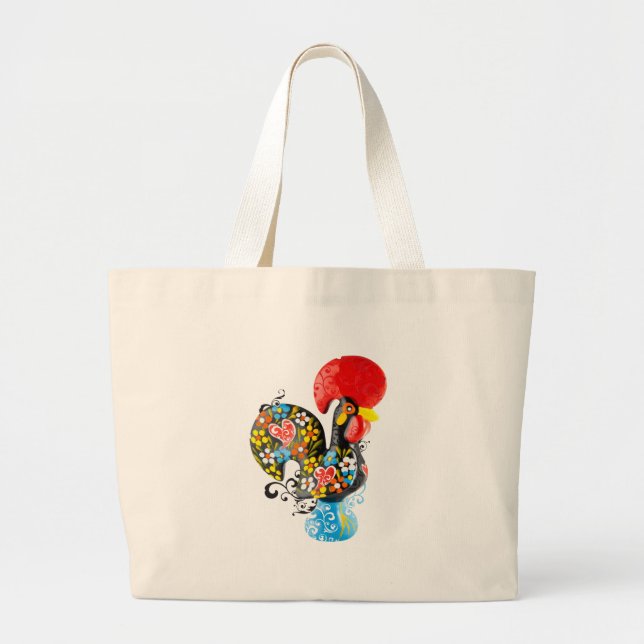 Bolsa Tote Grande Famous Rooster of Barcelos Nr 06 - Edição floral (Frente)