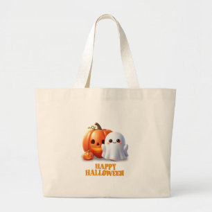 Bolsa Tote Grande Fantasma Fofo & Abóbora Feliz Dia das Bruxas 