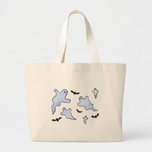 Bolsa Tote Grande Fantasmas e Bats Halloween
