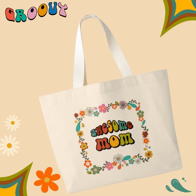 Bolsa Tote Grande Fantástico Mãe Flor Power 70's Inspirado (Criador carregado)