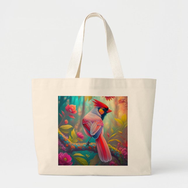 Bolsa Tote Grande Fantasy Birds Male Cardinal (Frente)