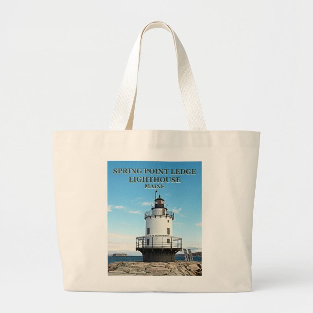 Bolsa Tote Grande Farol de ponta primavera, Maine Tote Bag (Frente)