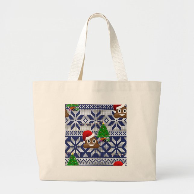 Bolsa Tote Grande feio cocô de suéter de Natal emoji (Frente)