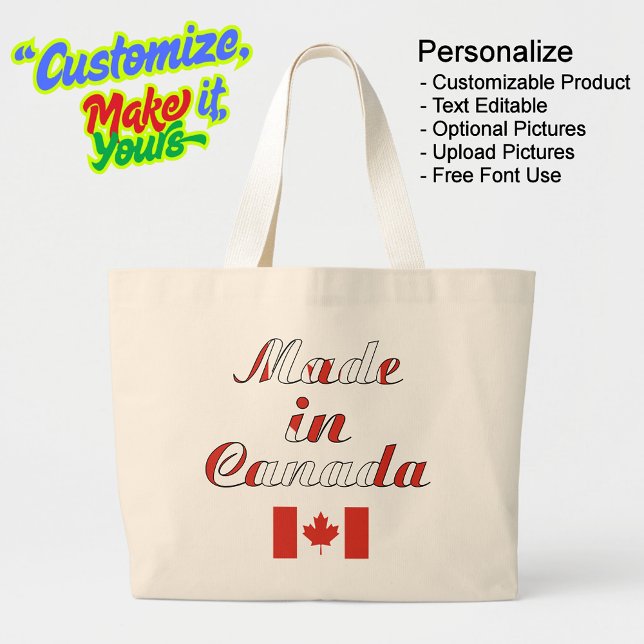 Bolsa Tote Grande Feito no Canadá, em Jumbo Tote Bag (Made in Canada Natural Beige Jumbo Tote Bag - Personalize, Customizable & Text Editable.)
