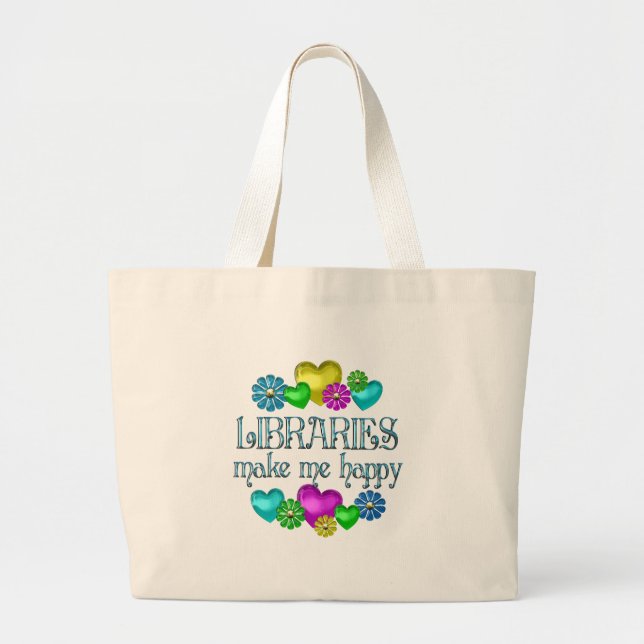 Bolsa Tote Grande Felicidade da biblioteca (Frente)