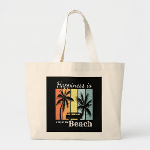 Bolsa Tote Grande Felicidade de férias de verão é um dia na praia