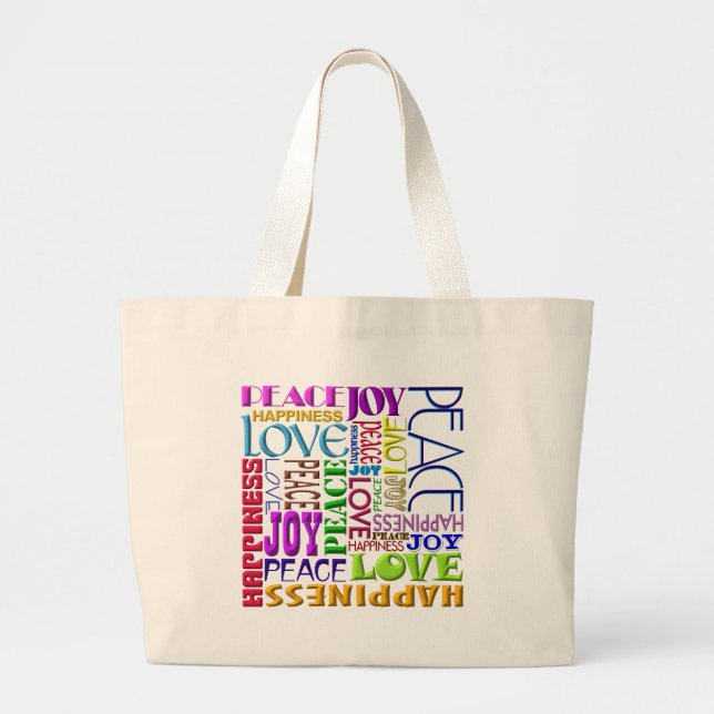 Bolsa Tote Grande Felicidade do amor da alegria da paz (Frente)