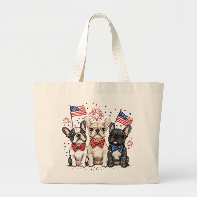 Bolsa Tote Grande Feliz 4 De Julho, Buldog Francês (Frente)