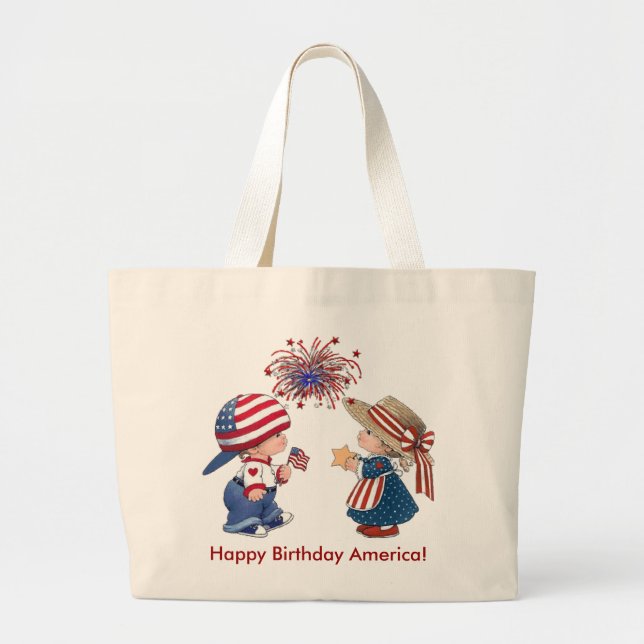 Bolsa Tote Grande Feliz aniversário América (Frente)