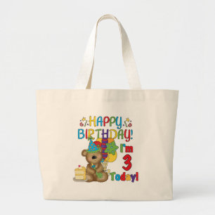 Bolsa Tote Grande Feliz aniversário Teddy Bear 3º Camisetas e presen