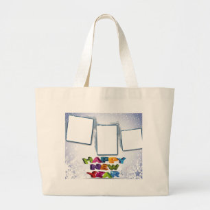 Bolsa Tote Grande Feliz ano novo Adiciona sua etiqueta de fotos