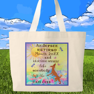 Bolsa Tote Grande Feliz Aposentadoria Cachorro Dançando Bonito Salta