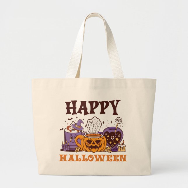 Bolsa Tote Grande Feliz Café Halloween Breve (Frente)