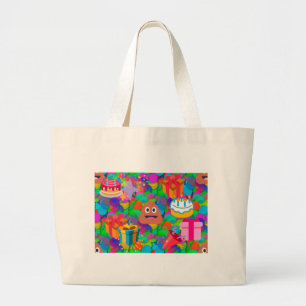 Bolsa Tote Grande feliz cocô de aniversário emoji
