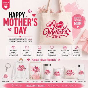 Bolsa Tote Grande Feliz Dia das Mães Floral Coração Design 