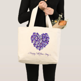 Bolsa Tote Grande Feliz dia de os namorados Blue Floral Heart Vintag