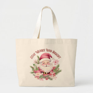Bolsa Tote Grande Feliz e Brilho - Papais noeis Rosa