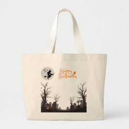 Bolsa Tote Grande Feliz Halloween Bruxa Silhouette Design