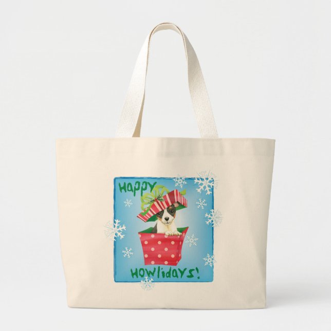 Bolsa Tote Grande Feliz Howlidays Toy Fox Terrier (Frente)
