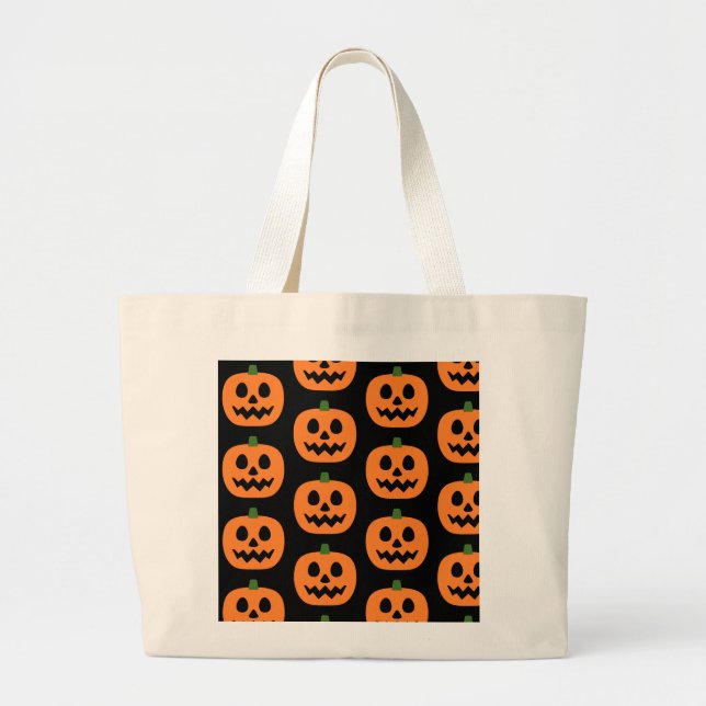 Bolsa Tote Grande Feliz Jack-O-Lanterna (Frente)