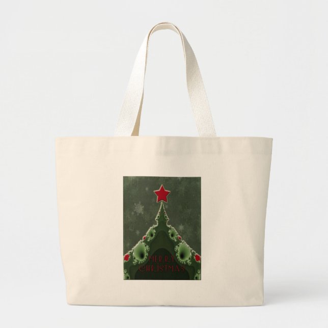 Bolsa Tote Grande Feliz Natal - Árvore Fractal e Estrela (Frente)