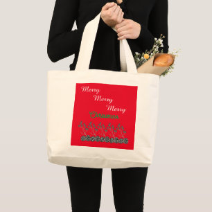 Bolsa Tote Grande Feliz Natal e Pine Cones