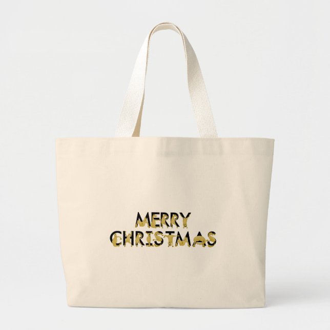 Bolsa Tote Grande Feliz Natal escrito em pôneis flexíveis (Frente)