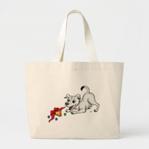 Bolsa Tote Grande Feliz Natal! Filhote de cachorro com Bell e bola