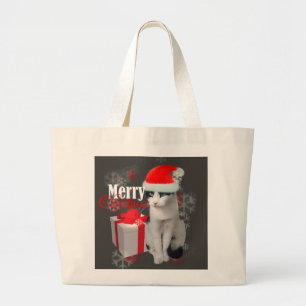 Bolsa Tote Grande Feliz Natal Gato e Pacote