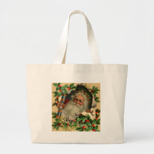 Bolsa Tote Grande Feliz Natal Pai Natal Claus Antiquado clássico