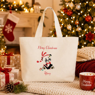 Bolsa Tote Grande Feliz Natal Urso Panda