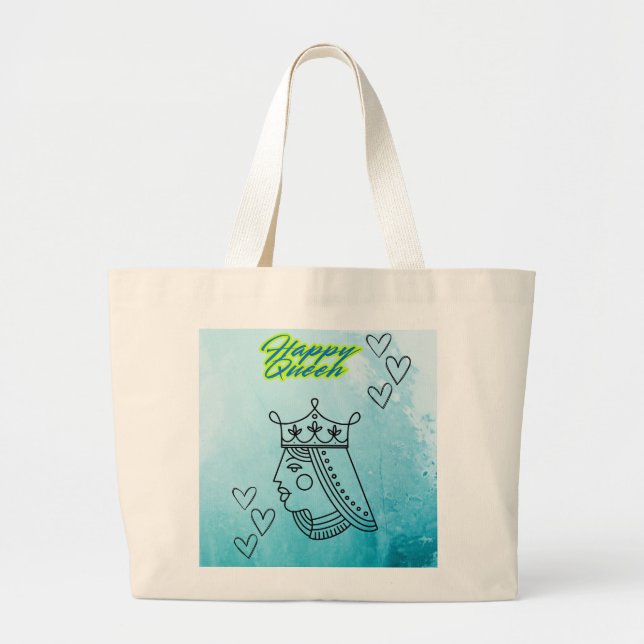 Bolsa Tote Grande Feliz rainha. (Frente)