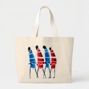 Bolsa Tote Grande Felizes Pessoas Maasai Guerreiros Andando Impressã