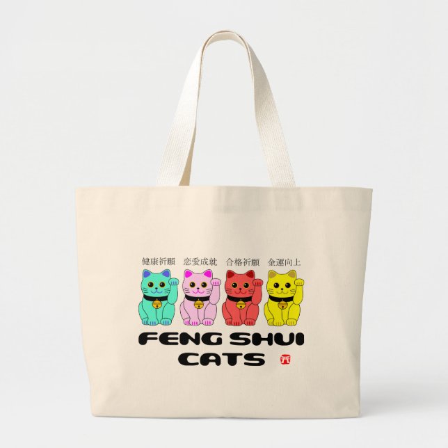 Bolsa Tote Grande Feng shui cats-Beckoning (Frente)