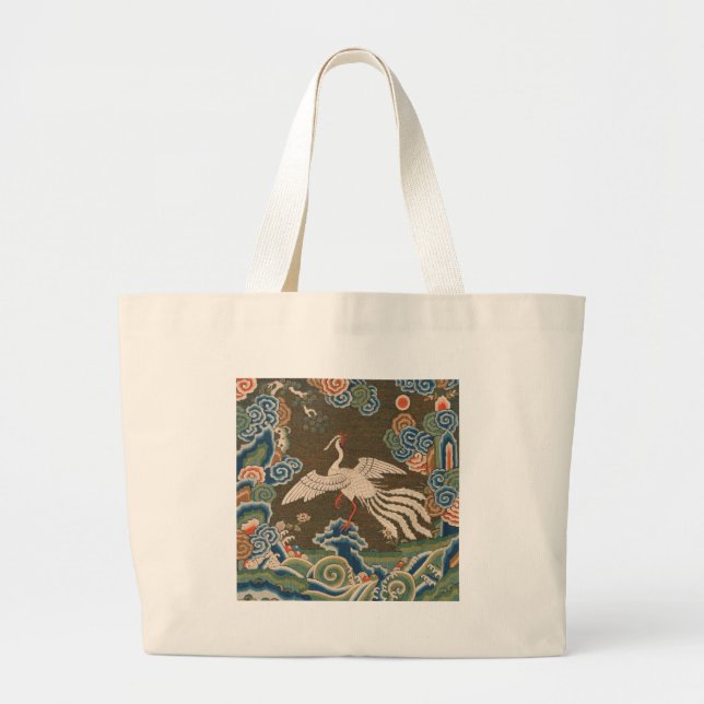 Bolsa Tote Grande Fênix antiga de trabalho de arte de aves chinesa (Frente)