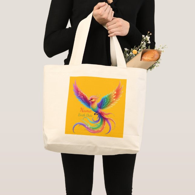 Bolsa Tote Grande Fenix Arco-íris Personalizada Nome Data de Nascime (Frente (produto))