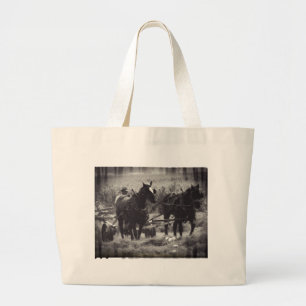 Bolsa Tote Grande Feno do fazer com os cavalos preto e branco