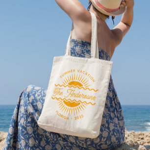 Bolsa Tote Grande Férias de Nome da Família Sunny Summer, Laranja Mo