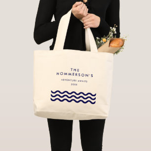 Bolsa Tote Grande Férias de Verão da Família Marinho Ondas Náuticas 