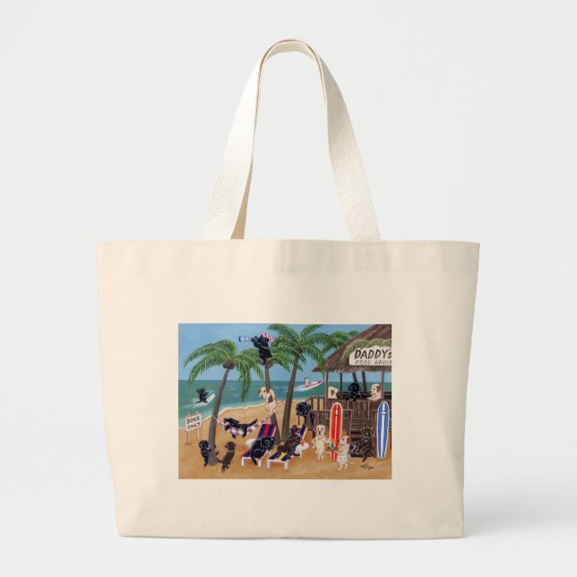Bolsa Tote Grande Férias de verão Labradors da ilha (Frente)