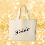Bolsa Tote Grande Festa de solteira de Chá de panela Noiva<br><div class="desc">Linda,  elegante preto em uma escrita tipográfica branca,  coração vermelho,  na moda,  versátil,  moda,  durável,  100% de algodão jumbo para a noiva para chá de panela,  festa de solteira,  casamento.</div>