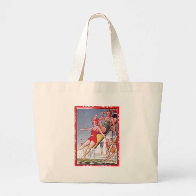 Bolsa Tote Grande Festa piscina Vintage Natação Verão (Frente)