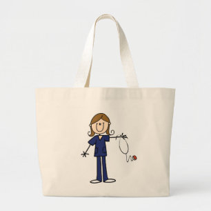 Bolsa Tote Grande Figura fêmea uniforme azul enfermeira da vara do
