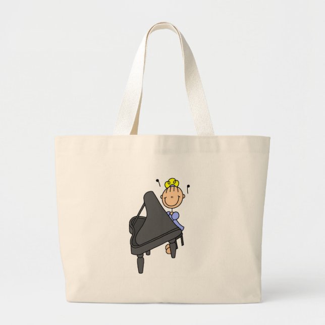 Bolsa Tote Grande Figura saco da vara do jogador de piano (Frente)