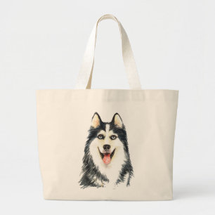 Bolsa Tote Grande Filhote de Cachorro Siberiano Husky Fofo