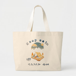 Bolsa Tote Grande Fique calmo e acampado no campo de aventura