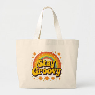 Bolsa Tote Grande Fique groovy citação arco-íris boho