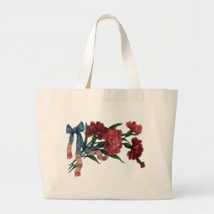 Bolsa Tote Grande Fita e flores patrióticas do vintage