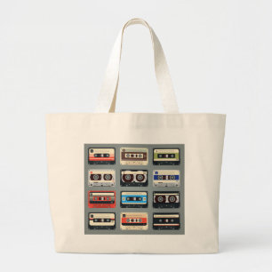 Bolsa Tote Grande Fitas de Cassete Retro 80s