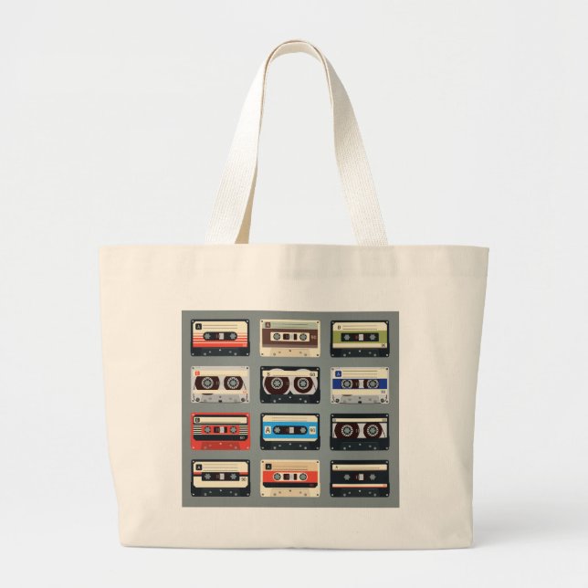 Bolsa Tote Grande Fitas de Cassete Retro 80s (Frente)